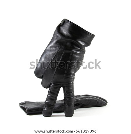 Men's black leather gloves isolated on a white background