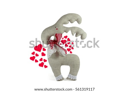soft toy and heart symbols of love, isolated