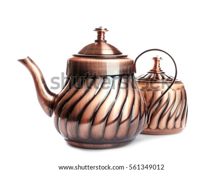 Turkish kettle and sugar pot on white background