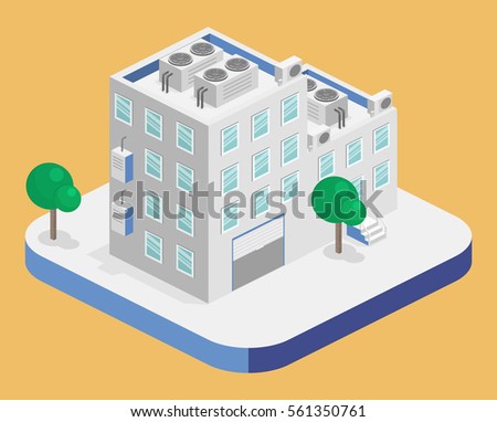 isometric facade of building. Flat 3D illustration of Factory