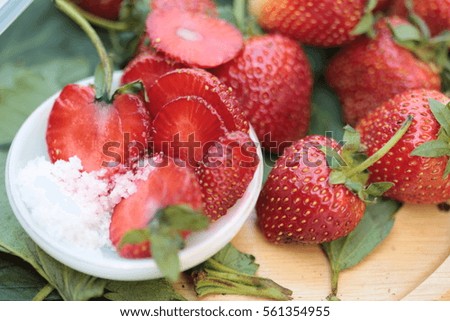 Strawberry :Fresh strawberry   from  Thailand on Green leaf . Healthy eating concept,