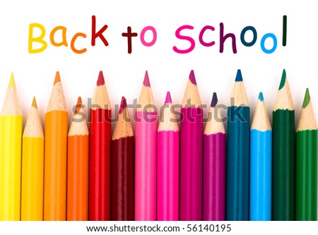 Colorful pencil crayons on a white background, Back to school Royalty-Free Stock Photo #56140195
