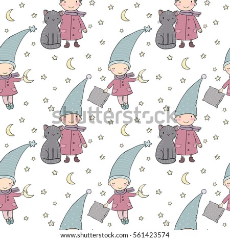Simple pattern with cute gnomes. Vector illustration for children design.
