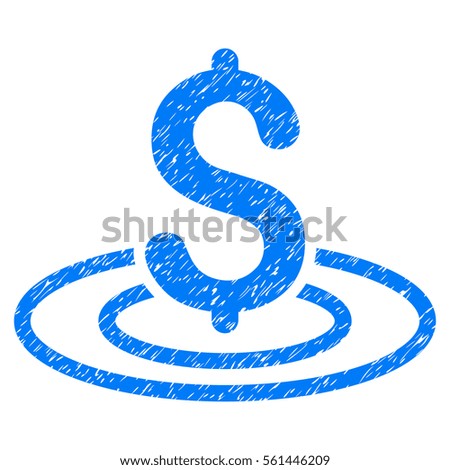 Money Area grainy textured icon for overlay watermark stamps. Flat symbol with scratched texture. Dotted vector blue ink rubber seal stamp with grunge design on a white background.