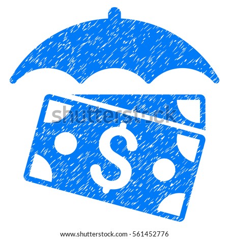 Banknotes Umbrella grainy textured icon for overlay watermark stamps. Flat symbol with dirty texture. Dotted vector blue ink rubber seal stamp with grunge design on a white background.