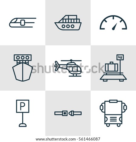 Set Of 9 Delivery Icons. Includes Flight Vehicle, Ship, Baggage And Other Symbols. Beautiful Design Elements.