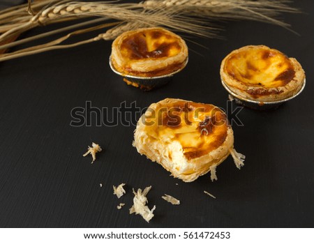 Egg tart sweet custard pie on black background