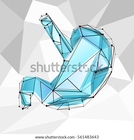 Low poly style isolated stomach in shades of blue and turquoise colors. Line black net. Vector illustration.