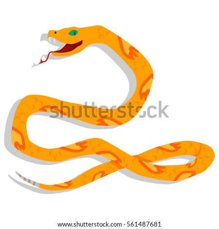 Yellow snake cartoon character. Vector illustration isolated on white background. Dangerous and toxic nature wild animals in the flat style.