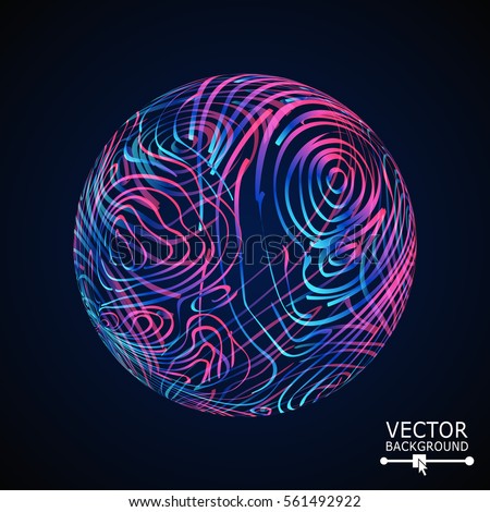 Sphere With Swirled Stripes. Vector Glowing Background