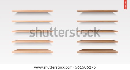 Set of Wood Shelves Vector Isolated on the Wall Background Royalty-Free Stock Photo #561506275
