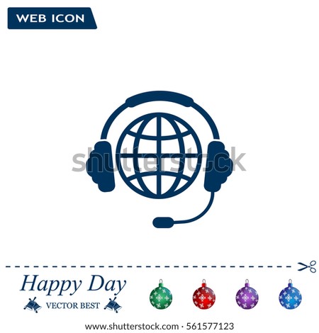 Globe in headphones line icon.
