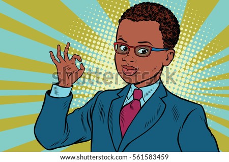 Boy OK gesture. Pop art retro vector illustration. African American people