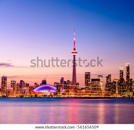 Toronto city skyline and buildings at Night, Ontario, Canada