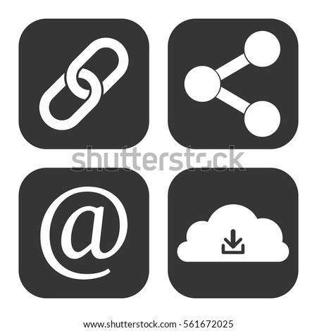 Chain share download icons vector set on gray  buttons