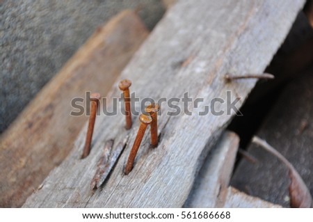 rust nail tack on old wood