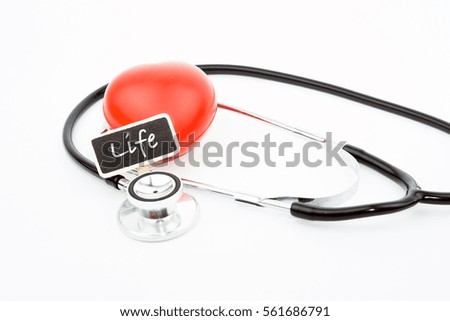 Red heart and stethoscope, health medical technology information concepts
