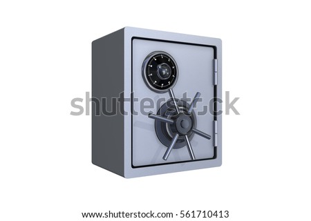 Steel money safe isolated on white - 3d rendering Royalty-Free Stock Photo #561710413