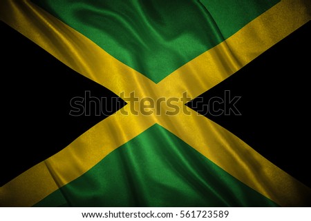Flag with original proportions. Closeup of grunge flag of Jamaica