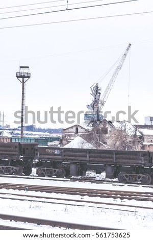 Train in the industrial area in winter.