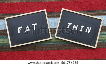 Two blackboard with text fat and thin.