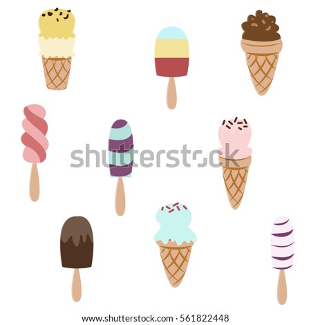 Collectin of 9 vector ice cream illustration isolated on white