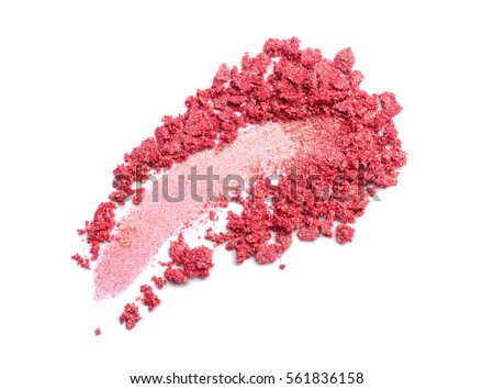 Smear of crushed pink eyeshadow as sample of cosmetics product  isolated on white Royalty-Free Stock Photo #561836158