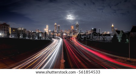 Panorama of Atlanta city night skyline, Georgia, USA