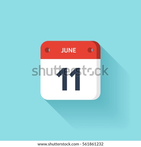 June 11. Isometric Calendar Icon With Shadow.Vector Illustration,Flat Style.Month and Date.Sunday,Monday,Tuesday,Wednesday,Thursday,Friday,Saturday.Week,Weekend,Red Letter Day. Holidays 2017.