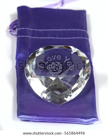 Sparkling diamond with I love you sign on velvet pouch