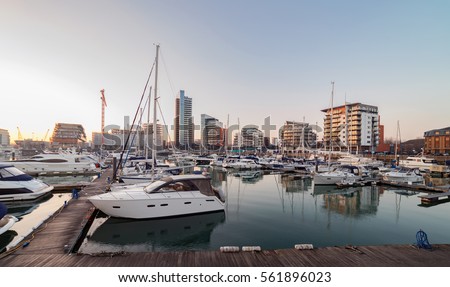 Ocean Village Marina in Southampton. The 21st redevelopment of Ocean Village is nearing completion. The development comprises a mixture of commercial and residential. Royalty-Free Stock Photo #561896023