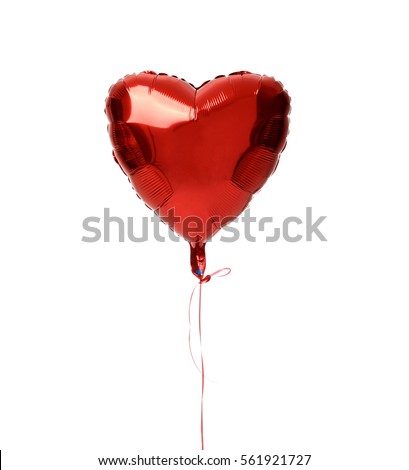 Single red big heart metallic balloon for birthday isolated on a white background