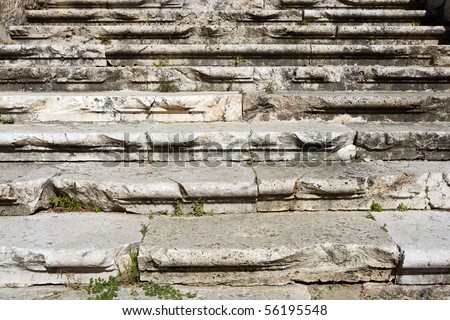 aged weathered ancient roman stairs castle stairway in Spain