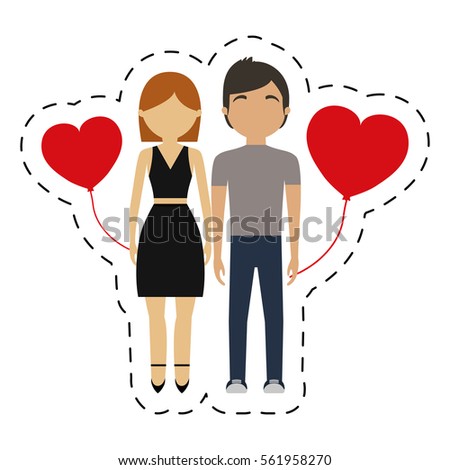 couple together red hearts balloon vector illustration eps 10