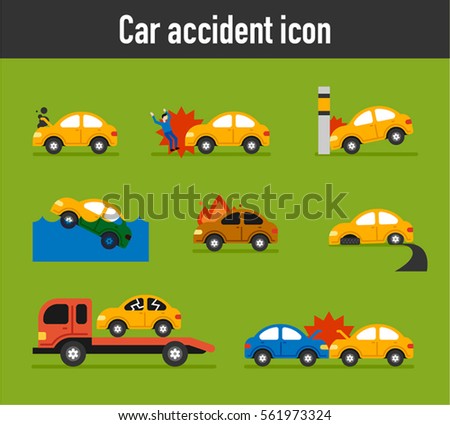 Various situations of car accident vector illustration flat design
