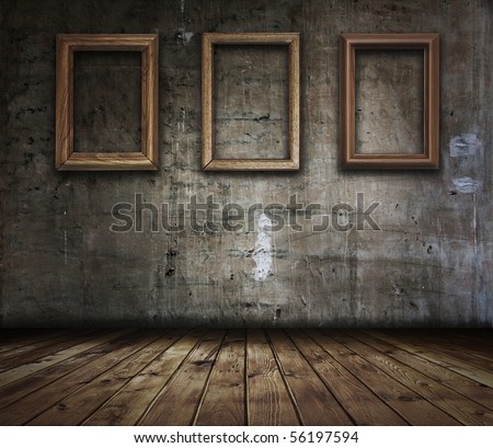 Old grunge room with picture frames