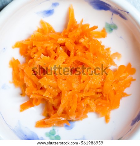 Japanese cuisine, shredded carrots salad in the bowl