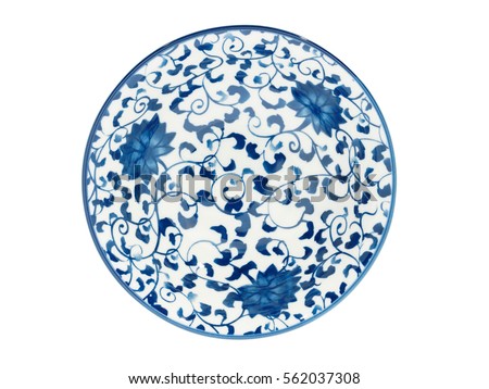 Plate, decorated with blue painted, isolate on white background Royalty-Free Stock Photo #562037308