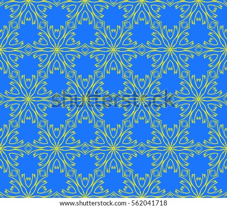 decorative floral seamless pattern. geometric ornament. vector illustration. for interior design, wallpaper, fabric, invitation, textile. blue, yellow color