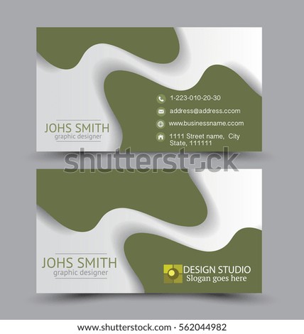 Business card design set template for company corporate style. Green color. Vector illustration