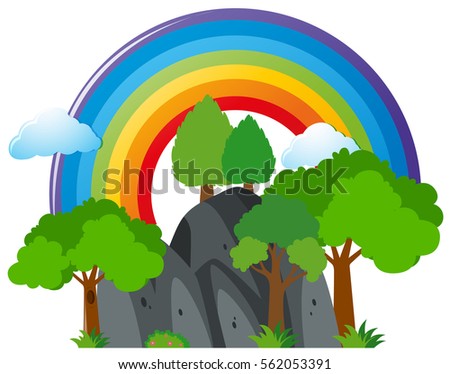 Scene with mountain and rainbow illustration