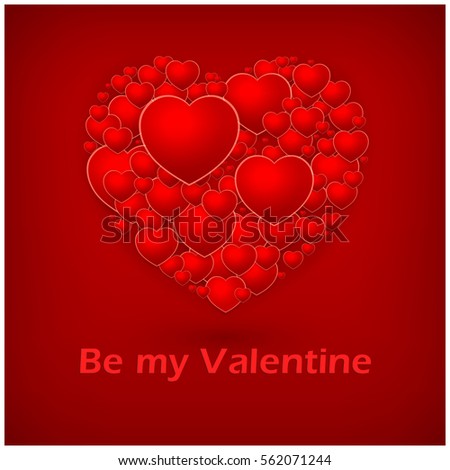 Valentine's Day red heart. Decorative heart background with lot of valentines hearts on red. Vector illustration