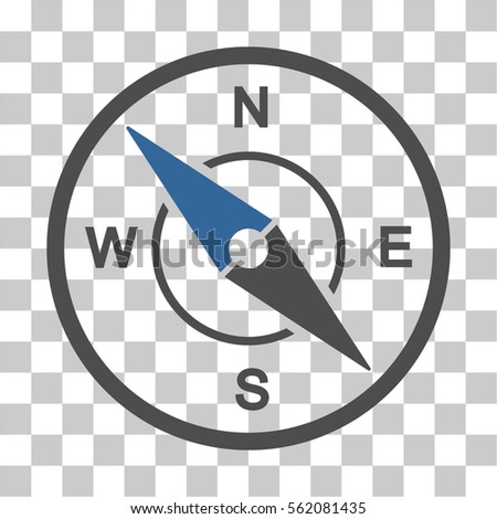 Compass vector pictogram. Illustration style is flat iconic bicolor cobalt and gray symbol on a transparent background.