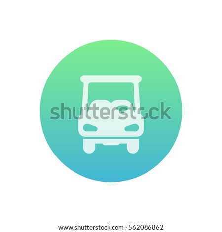 Golf cart icon, front view, round trendy pictogram