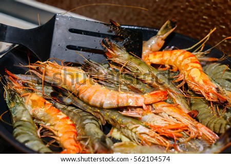 Large tiger prawns, cooking
