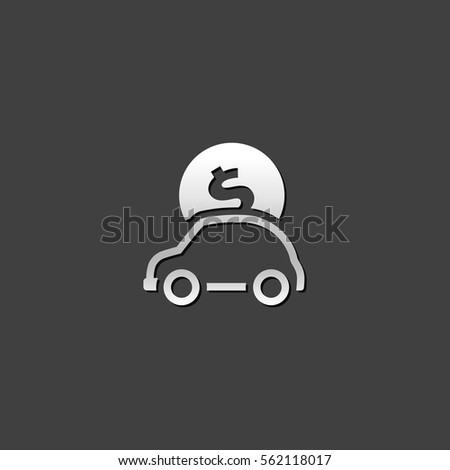 Car piggy bank icon in metallic grey color style.Saving banking automotive