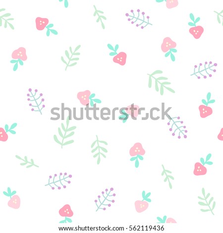 Cute tiny flowers and berries. Seamless pattern. Vector background. 