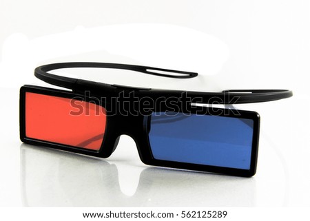 Photo of 3D cinema glasses isolated on white background.
