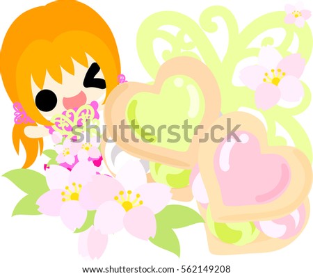 A cute little girl and cookie sandwiches of cherry blossom