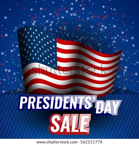 Presidents' Day Sale banner with american flag and stars background. Stock vector.